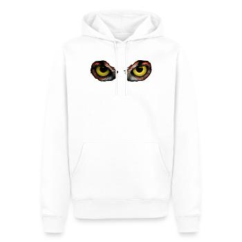 Nachtauge: Uhu-Blick in Gelb - Männer Premium Bio Hoodie - Weiß - Vorne - Nico (187cm)