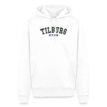 Tilburg gegründet 1996 - Männer Premium Bio Hoodie - Weiß - Vorne - Nico (187cm)