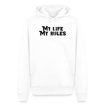 Ma vie, mes règles – Citation difficile sur la confiance en soi - Sweat à capuche Premium bio Homme - blanc - Devant - Nico (187cm)