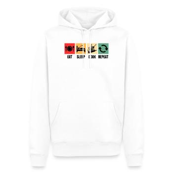 Manger Dormir Cuisinier Répéter la cuisson - Sweat à capuche Premium bio Homme - blanc - Devant - Nico (187cm)