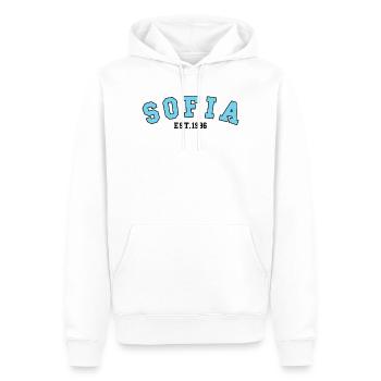 Sofia gegründet 1996 - Männer Premium Bio Hoodie - Weiß - Vorne - Nico (187cm)