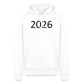 Anniversaire 2026 - Sweat à capuche Premium bio Homme - blanc - Devant - Nico (187cm)