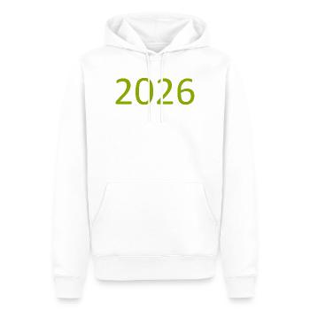 Conception de gabarit pour l’anniversaire vert 2026 - Sweat à capuche Premium bio Homme - blanc - Devant - Nico (187cm)