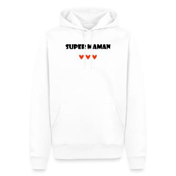 SUPER MAMAN. I LOVE MAMAN. MAMAN. FÊTE DES MÈRES.  - Sweat à capuche Premium bio Homme - blanc - Devant - Nico (187cm)