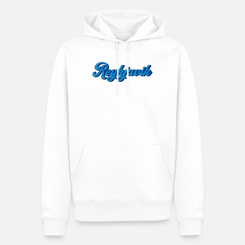 Reykjavik Blue Script Logo - Sweat à capuche Premium bio Homme - blanc