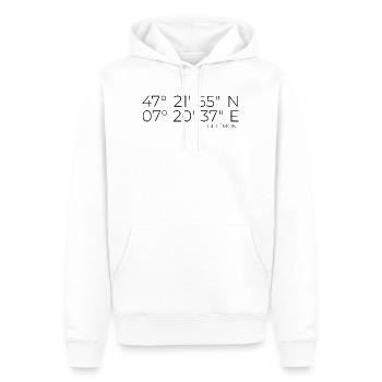 Coordonnées : Delémont, Jura, Suisse - Sweat à capuche Premium bio Homme - blanc - Devant - Nico (187cm)