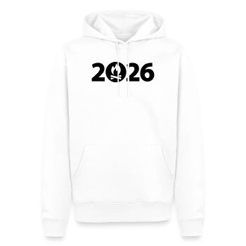 Lagerfeuer 2026, Camping 2026 - Männer Premium Bio Hoodie - Weiß - Vorne - Nico (187cm)