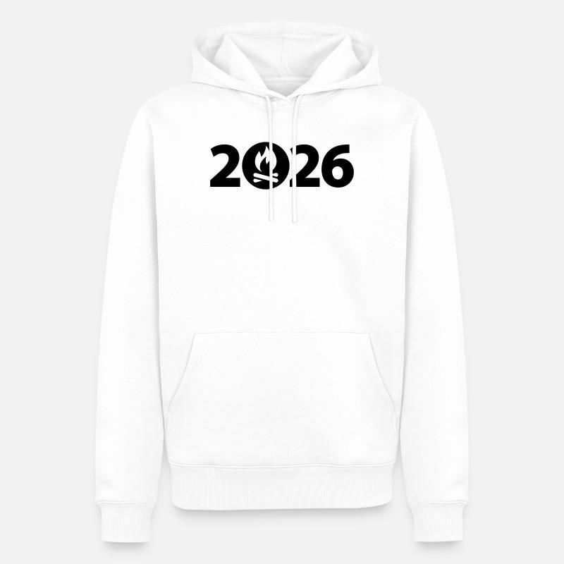 Feu de camp 2026, Camping 2026 - Sweat à capuche Premium bio Homme - blanc