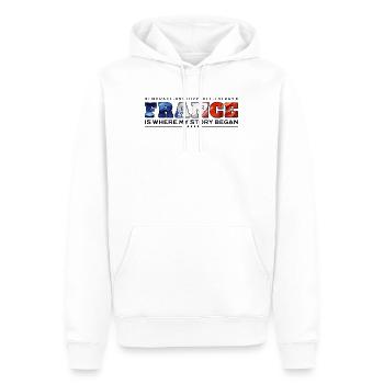 C’est la France que mon histoire a commencé - Sweat à capuche Premium bio Homme - blanc - Devant - Nico (187cm)
