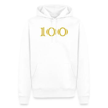 100. 100 ANS. 100e ANNIVERSAIRE. ANNIVERSAIRE 100 - Sweat à capuche Premium bio Homme - blanc - Devant - Nico (187cm)