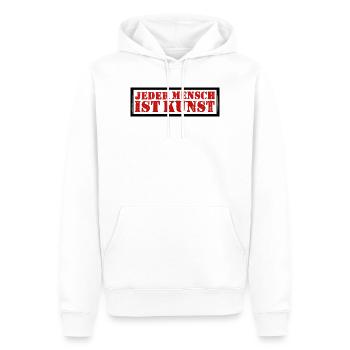 STEMPEL Jeder Mensch ist Kunst - Männer Premium Bio Hoodie - Weiß - Vorne - Nico (187cm)