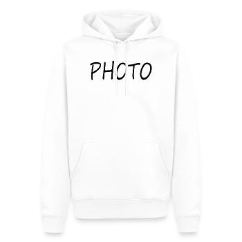 Photo Schriftzug Foto Bild - Männer Premium Bio Hoodie - Weiß - Vorne - Nico (187cm)