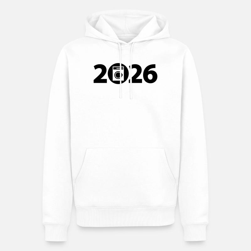 Machine à laver 2026, lessive 2026 - Sweat à capuche Premium bio Homme - blanc
