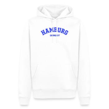 Hamburg Arch Colleague Style Shirt - Men’s Premium Organic Hoodie - white - Front - Nico (187cm)