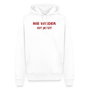 NIE WIEDER IST JETZT  - Männer Premium Bio Hoodie - Weiß - Vorne - Nico (187cm)