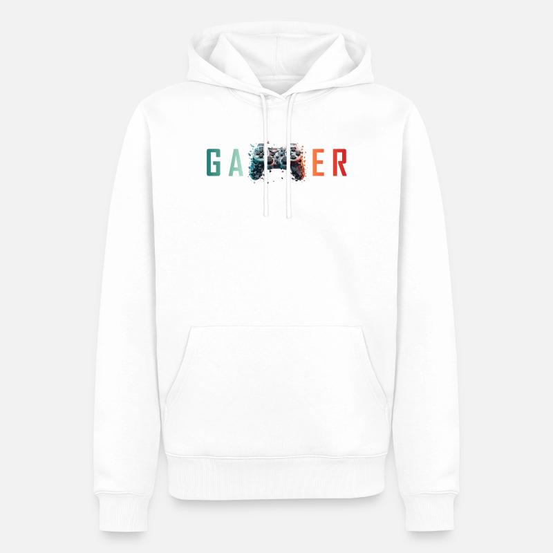 Gamer Exploding Controller Design - Men’s Premium Organic Hoodie - white