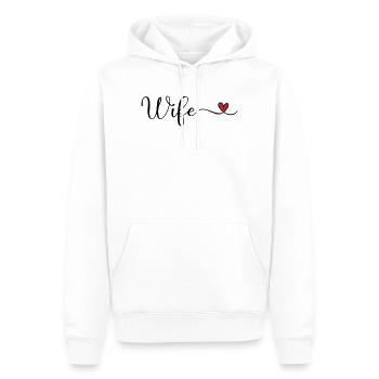 Typographie du cœur de l’épouse - Sweat à capuche Premium bio Homme - blanc - Devant - Nico (187cm)