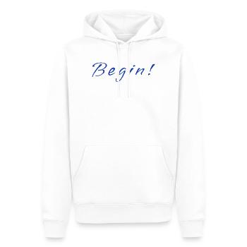 Begin! – Minimalistic Positive Mindset Design - Männer Premium Bio Hoodie - Weiß - Vorne - Nico (187cm)