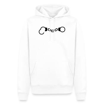 Handschellen -- ©roil - Männer Premium Bio Hoodie - Weiß - Vorne - Nico (187cm)