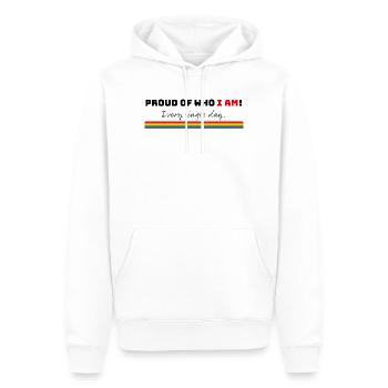 Fière de qui je suis | LGBTQIA+ - Sweat à capuche Premium bio Homme - blanc - Devant - Nico (187cm)
