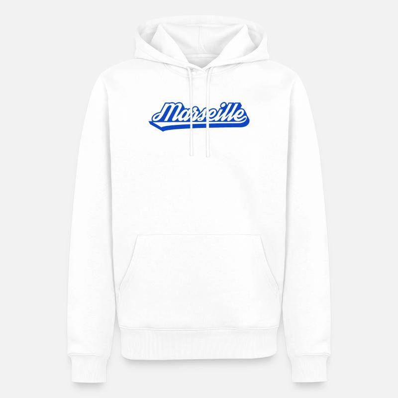 Marseille Rétro Blue Script - Sweat à capuche Premium bio Homme - blanc