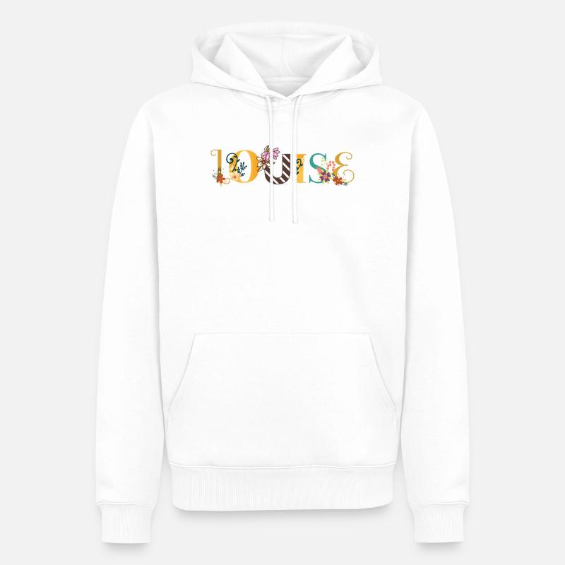 Art du nom LOUISE avec des fleurs brodées - Sweat à capuche Premium bio Homme - blanc