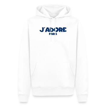 J’Adore Paris - J’aime Paris - France - Frankreich - Sweat à capuche Premium bio Homme - blanc - Devant - Nico (187cm)
