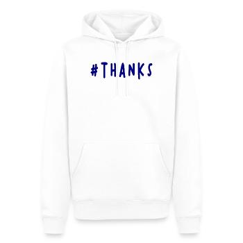MERCI. THANKS. THANK YOU. ANNIVERSAIRE. NAISSANCE. - Sweat à capuche Premium bio Homme - blanc - Devant - Nico (187cm)