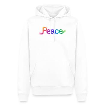 Farbige Peace-Schrift im Pfeildesign - Männer Premium Bio Hoodie - Weiß - Vorne - Nico (187cm)