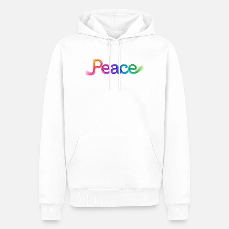 Farbige Peace-Schrift im Pfeildesign - Männer Premium Bio Hoodie - Weiß