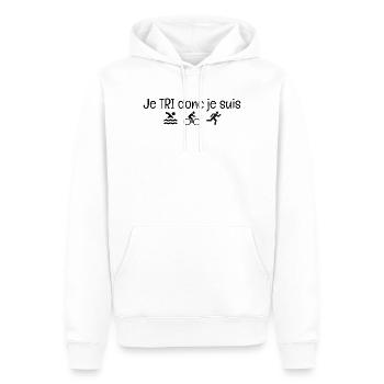 Je TRI donc je suis. Cadeau humour triathlon - Sweat à capuche Premium bio Homme - blanc - Devant - Nico (187cm)