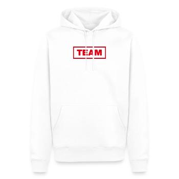 ÉQUIPE (typo, rouge, contour) - Sweat à capuche Premium bio Homme - blanc - Devant - Nico (187cm)