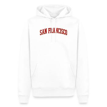 San Francisco Bogen Schriftzug Vintage - Männer Premium Bio Hoodie - Weiß - Vorne - Nico (187cm)
