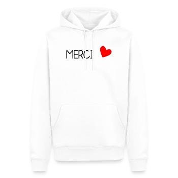 MERCI. MAÎTRESSE. MAÎTRE. MERCI MAÎTRESSE - Sweat à capuche Premium bio Homme - blanc - Devant - Nico (187cm)