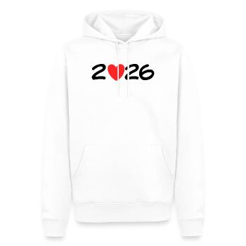 2026 mit Herz. Silvester & Neujahr Vorfreude Glück - Männer Premium Bio Hoodie - Weiß - Vorne - Nico (187cm)