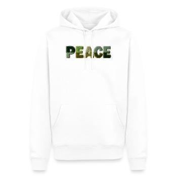 Peace Schriftzug Patchwork Look 70er Stil - Männer Premium Bio Hoodie - Weiß - Vorne - Nico (187cm)