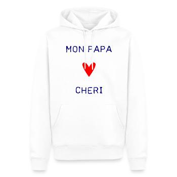 FÊTE DES PÈRES. BONNE FÊTE PAPA. PAPA. BONNE FÊTE - Sweat à capuche Premium bio Homme - blanc - Devant - Nico (187cm)