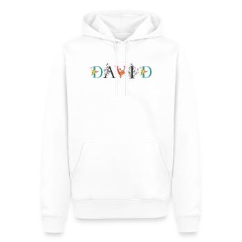 DAVID Nom Art avec fleurs brodées - Sweat à capuche Premium bio Homme - blanc - Devant - Nico (187cm)