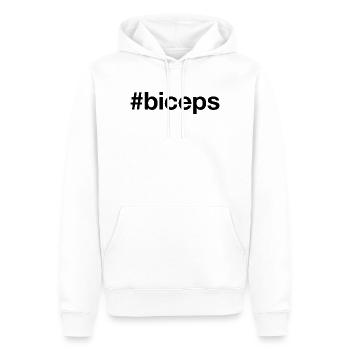 BICEPS Bizeps Hashtag Muskeltraining Hantel Gym - Männer Premium Bio Hoodie - Weiß - Vorne - Nico (187cm)