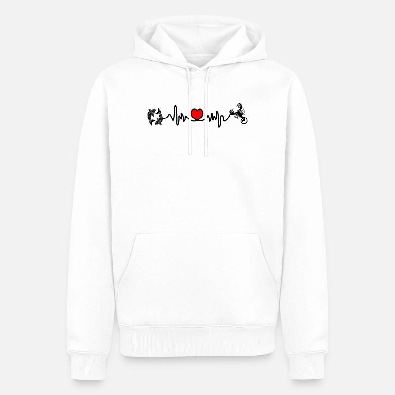 Fréquence cardiaque cardio Poissons Scorpion - Sweat à capuche Premium bio Homme - blanc
