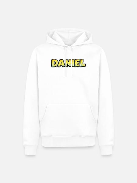 Daniel – Handgezeichnete Typografie - Männer Premium Bio Hoodie - Weiß