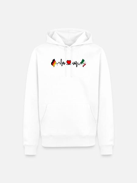 Herz-Kreislauf-Herz mit Flagge Deutschland und Flagge Mexiko - Männer Premium Bio Hoodie - Weiß