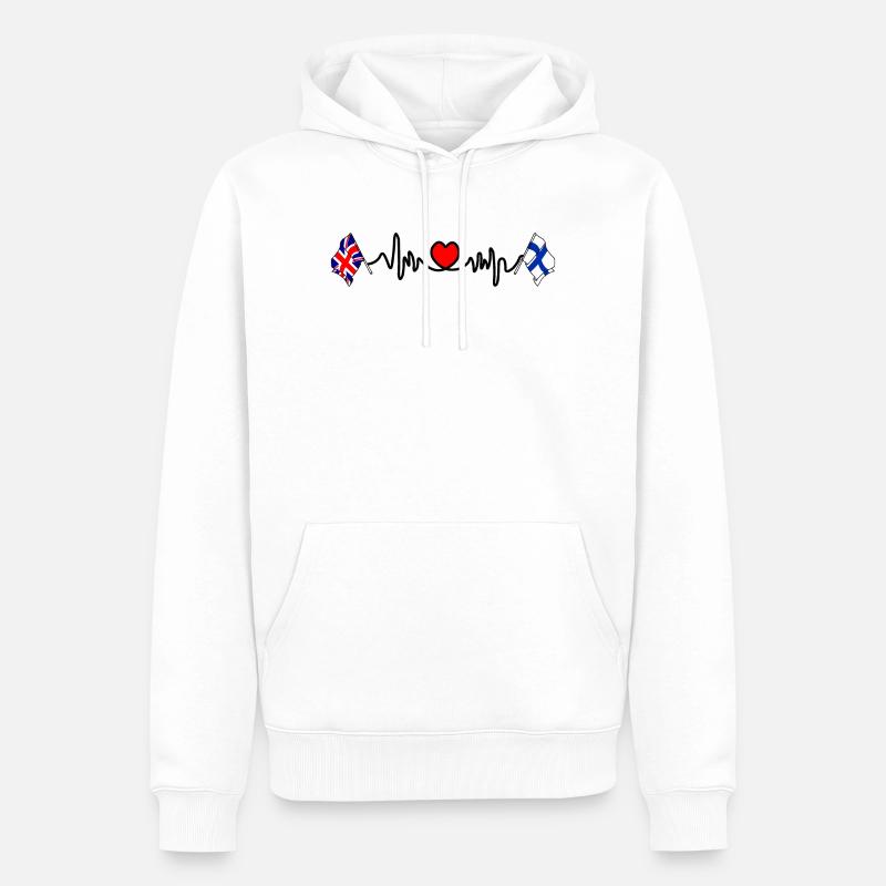 Cardio heart Drapeau Angleterre, drapeau Finlande - Sweat à capuche Premium bio Homme - blanc