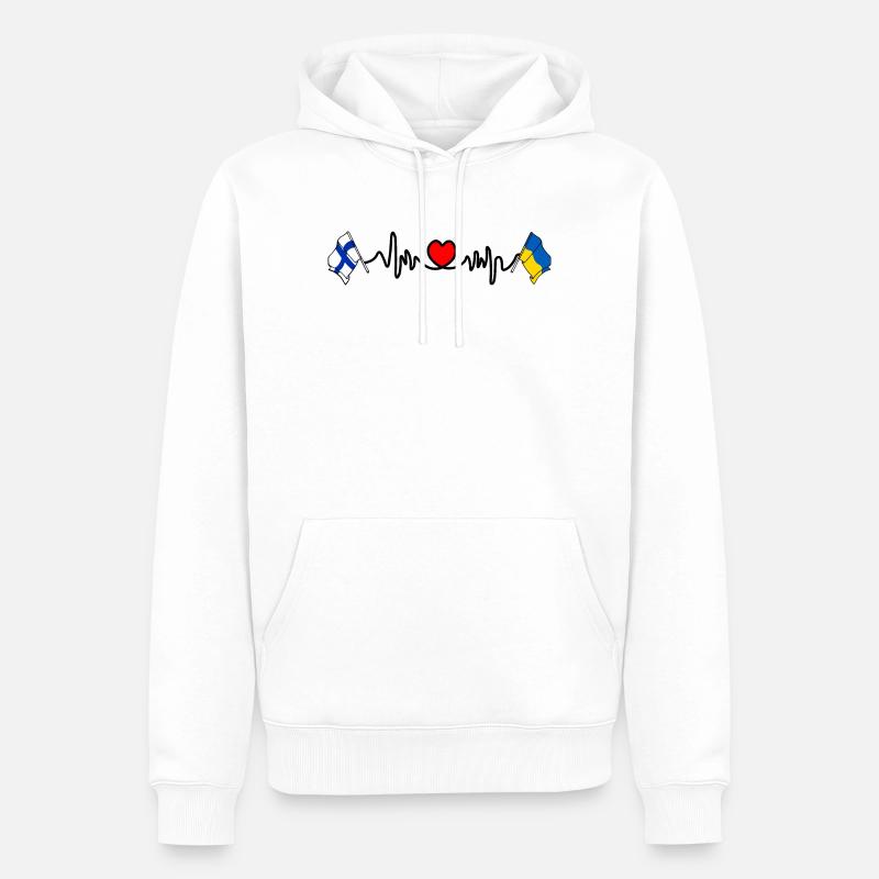 Cardio coeur Drapeau Finlande, drapeau Ukraine - Sweat à capuche Premium bio Homme - blanc