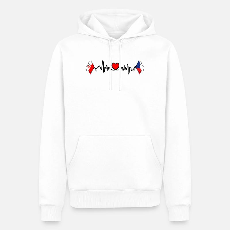 Cardio cardiaque Drapeau Pologne, République tchèque - Sweat à capuche Premium bio Homme - blanc