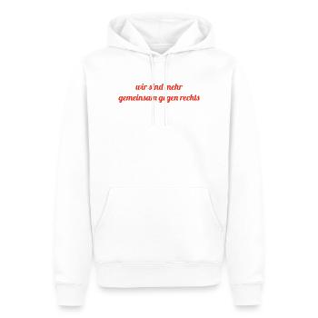 Wir sind mehr - gemeinsam gegen Rechts - Männer Premium Bio Hoodie - Weiß - Vorne - Nico (187cm)