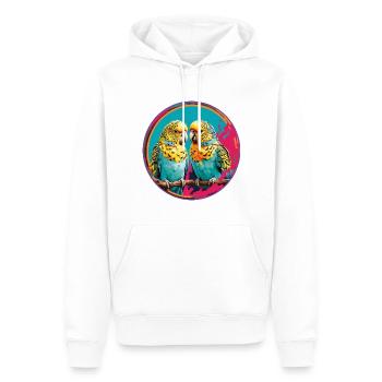 zwei bunte farbenfrohe Wellensittiche im Farbkreis - Männer Premium Bio Hoodie - Weiß - Vorne - Nico (187cm)