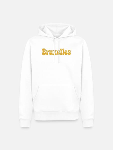 Brussels Retro Groovy Senfgelb - Männer Premium Bio Hoodie - Weiß