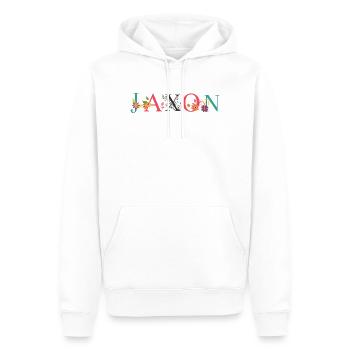 JAXON Namenskunst mit gestickten Blumen - Männer Premium Bio Hoodie - Weiß - Vorne - Nico (187cm)