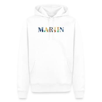Nom MARTIN décoré de fleurs - Sweat à capuche Premium bio Homme - blanc - Devant - Nico (187cm)